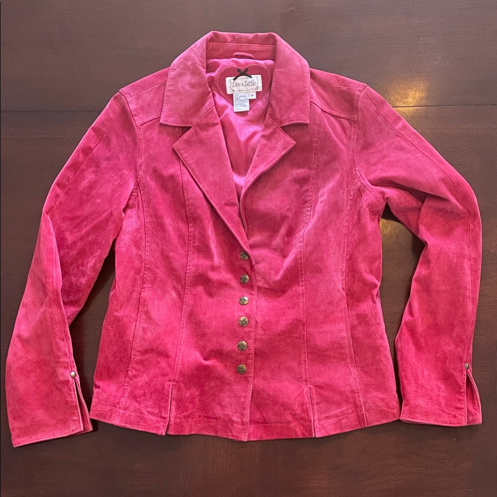 Live a Little Sz M Women's Vibrant Pink Leather Suede Jacket